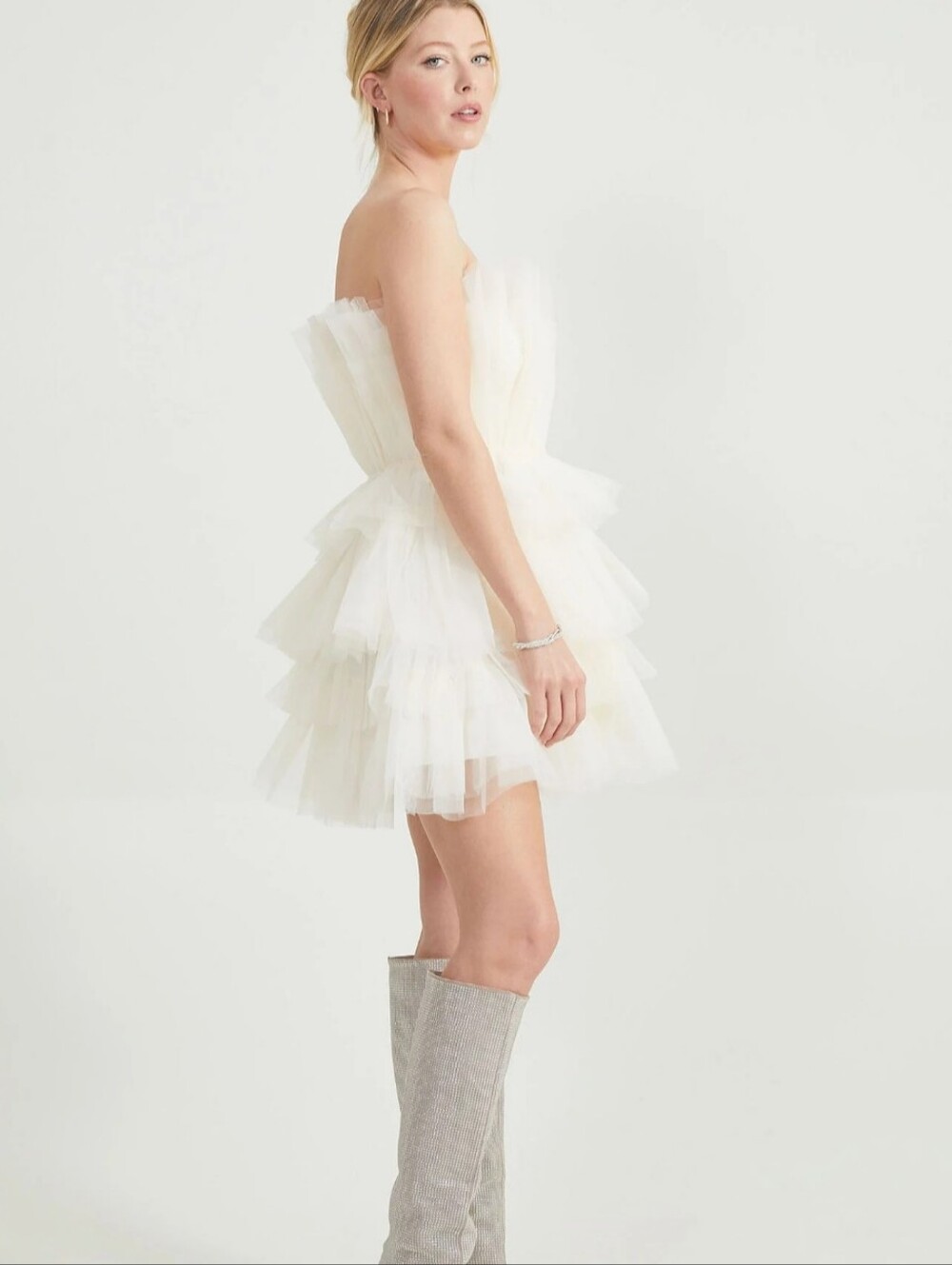 Altar'd State White Ruffle Cottage Tulle Mini Party Romantic Wedding Dress